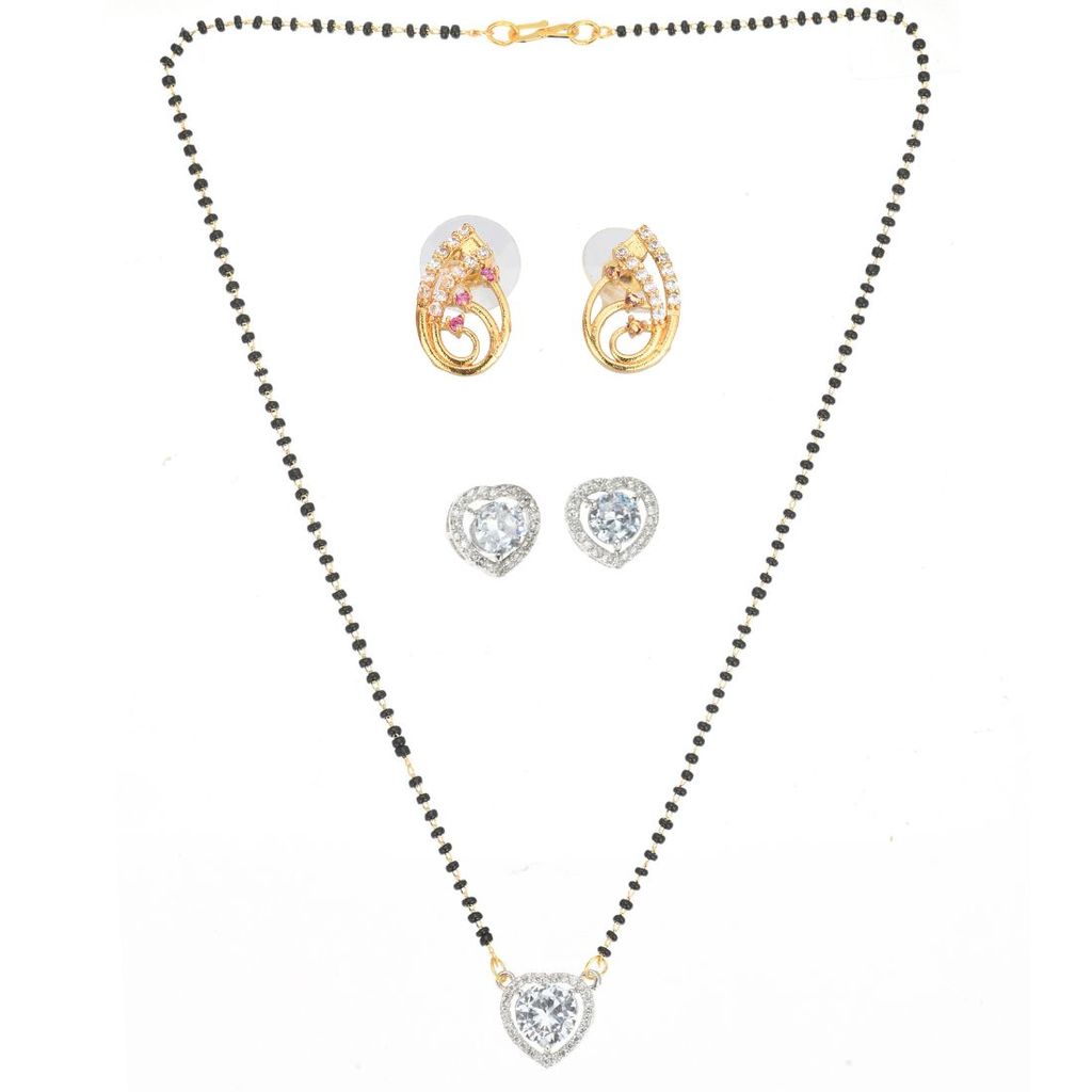 AanyaCentric Stylish Gold plated Jewelry Set for Women - Mangalsutra with Pendant, 2 Pair Earrings