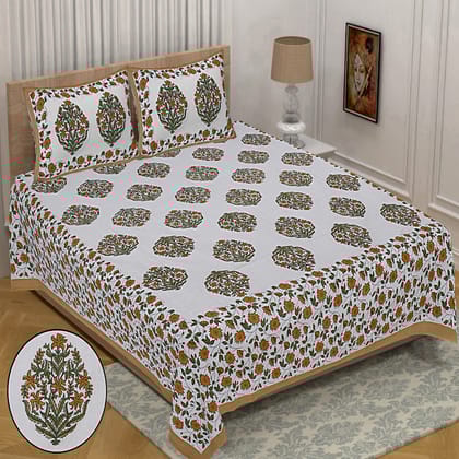 Queen Size (90x100 inches) Cotton Double Bedsheet with 2 Pillow Covers – (Bada Buta)