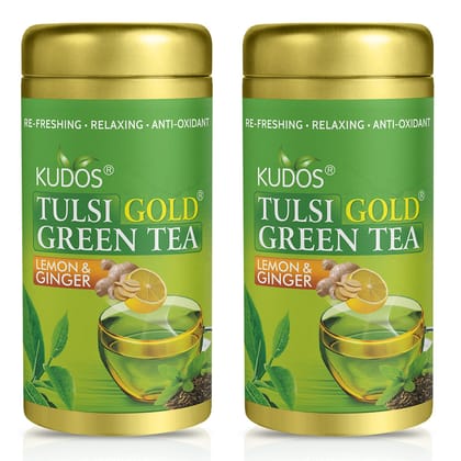Kudos Tulsi Gold  Green Tea With Lemon & Ginger | 100Gm | Pack of 2