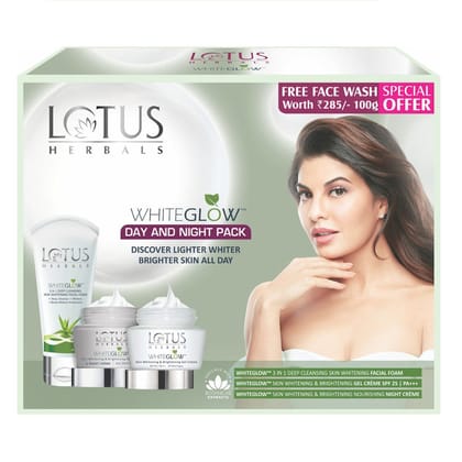 Lotus Herbals WhiteGlow Day & Night Pack With WhiteGlow 3-in-1 Skin Whitening Free Face Wash Worth Rs.285 (120gm+100gm) Lotus Herbals WhiteGlow Day & Night Pack With WhiteGlow 3-in-1 Skin Whitening Free Face Wash Worth Rs.285 (120gm+100gm)