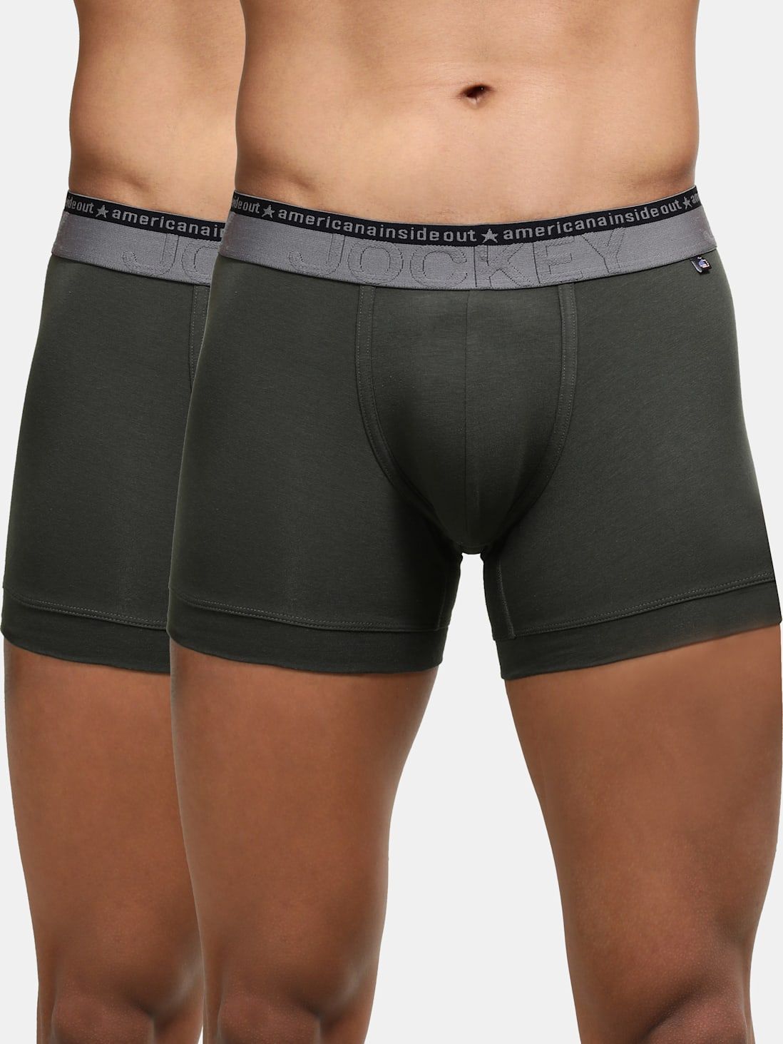 Jockey Men's Super Combed Cotton Elastane Stretch Solid Trunk US60 Deep Olive Pack Of 2