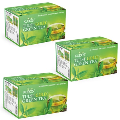 Kudos Tulsi Gold Green Tea | Best Anti-oxidant | (2g x 25 Bags) | Pack of 3
