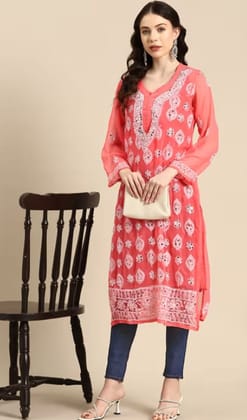 Butajaal Peach Chikankari Kurti