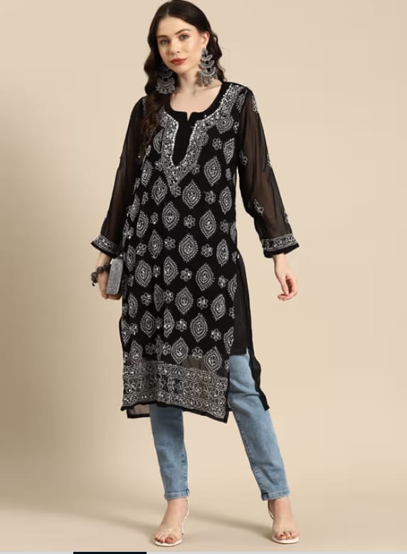 Mirror Work Georgette Chikankari Kurtis Georgette Mirror Work
