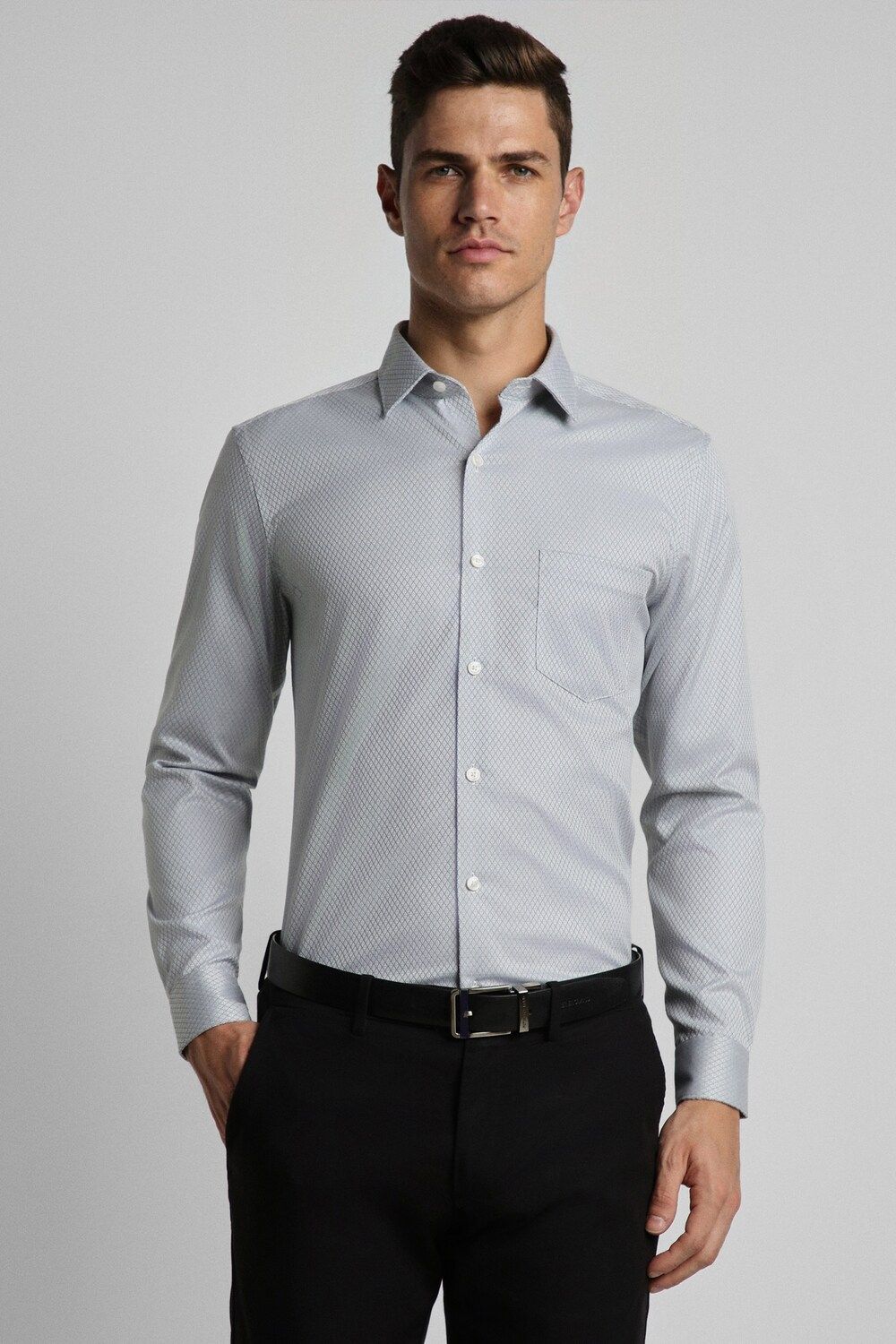 Men Grey Slim Fit Formal Full Sleeves Formal Shirt