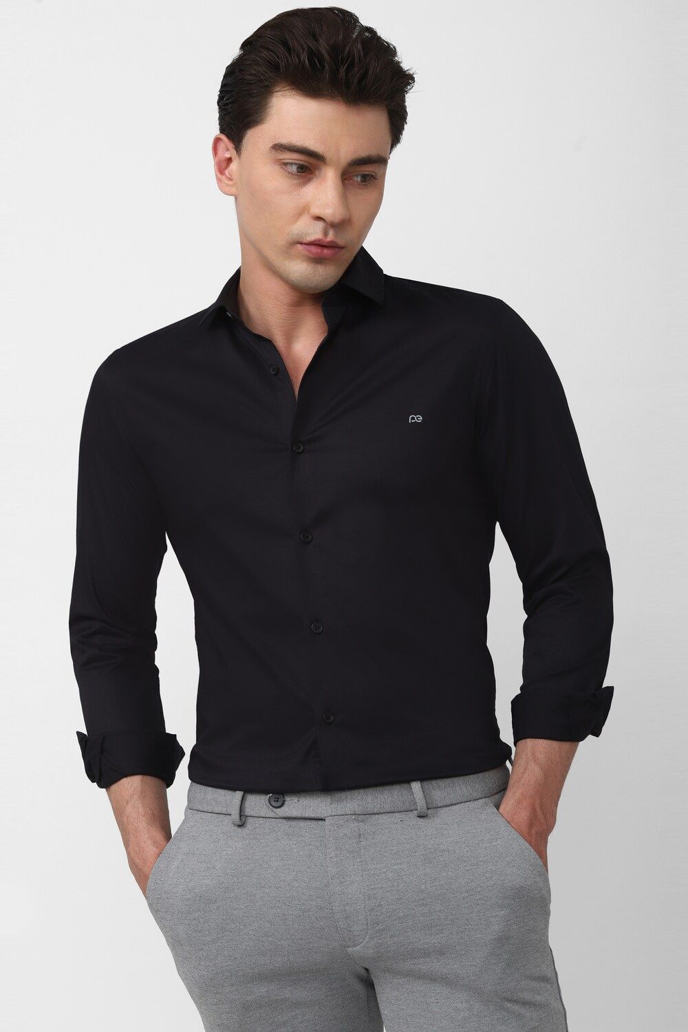 Men Black Super Slim Fit Formal Full Sleeves Formal Shirt