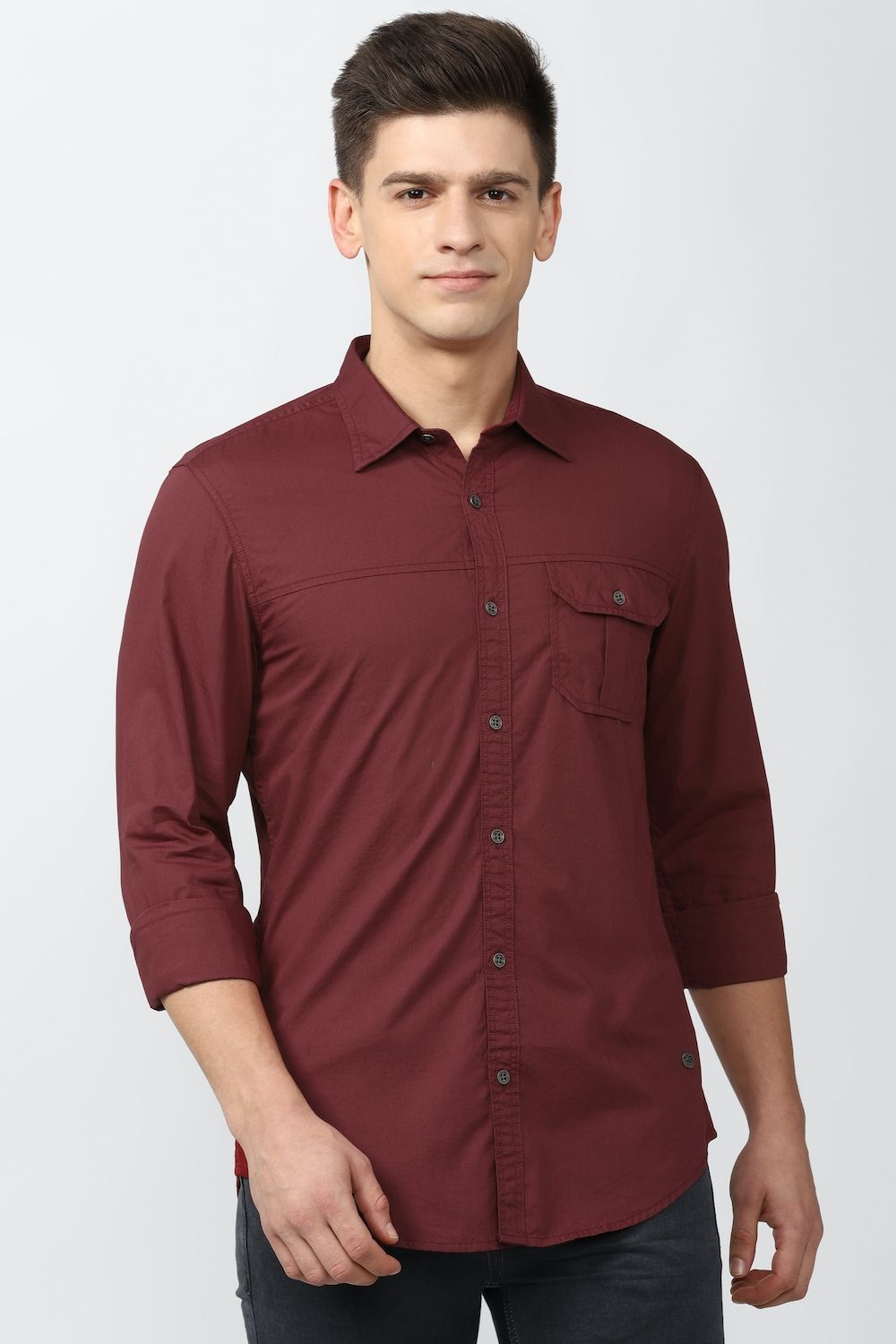 Men Maroon Super Slim Fit Solid Full Sleeves Casual Shirt