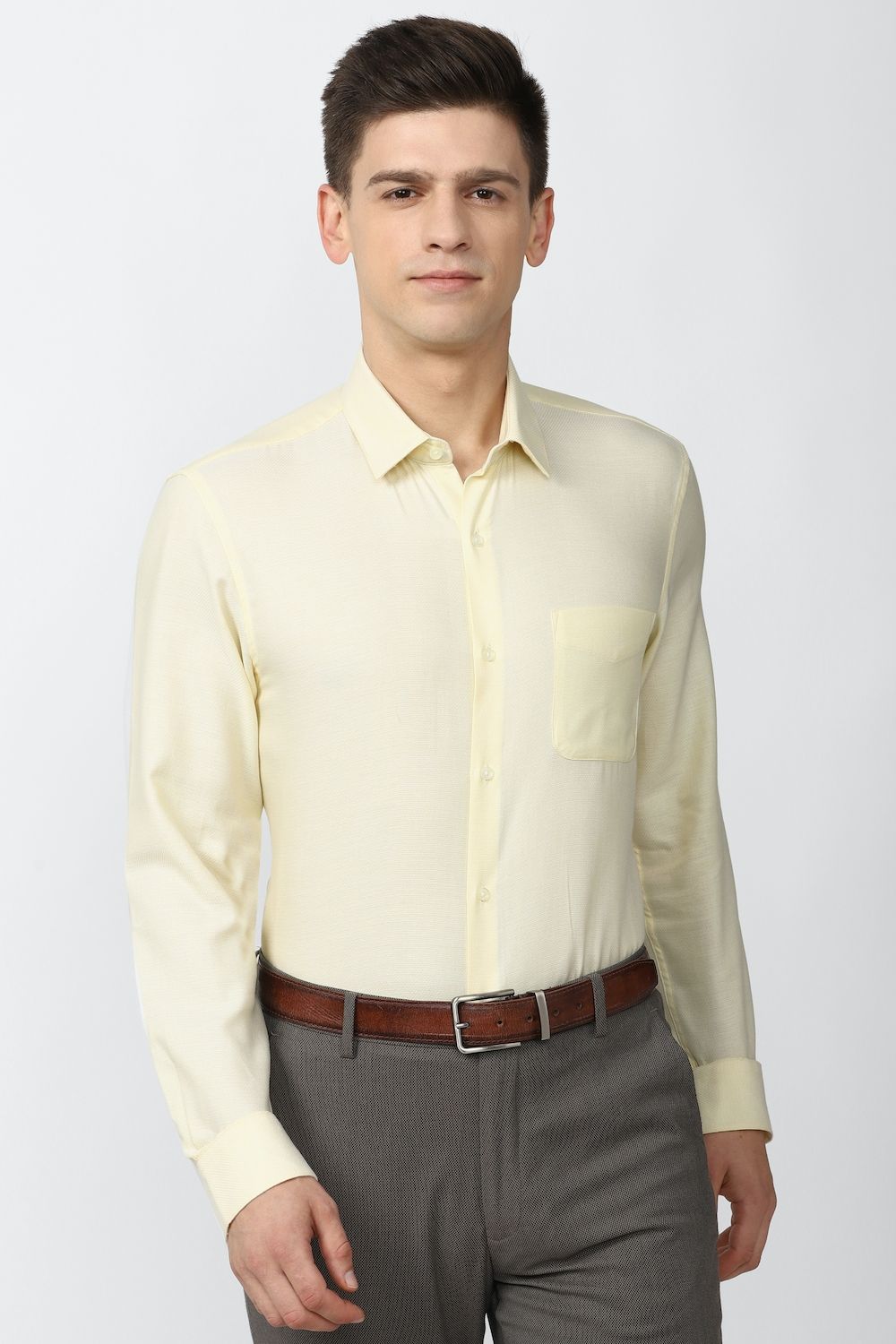 Men Yellow Slim Fit Formal Full Sleeves Formal Shirt