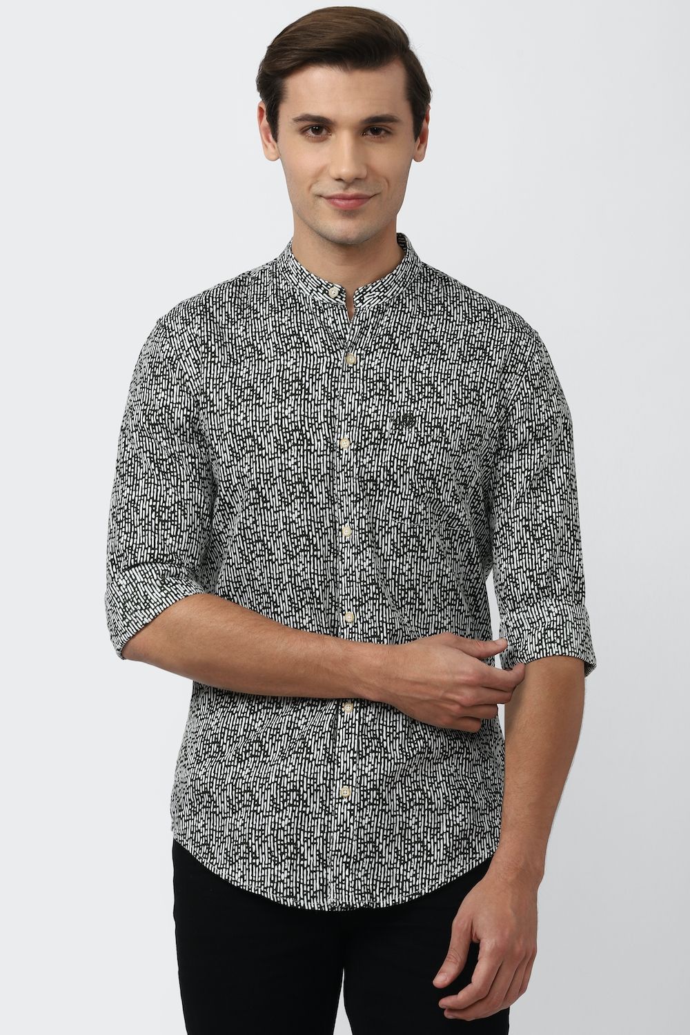 Men Grey Super Slim Fit Print Full Sleeves Casual Shirt