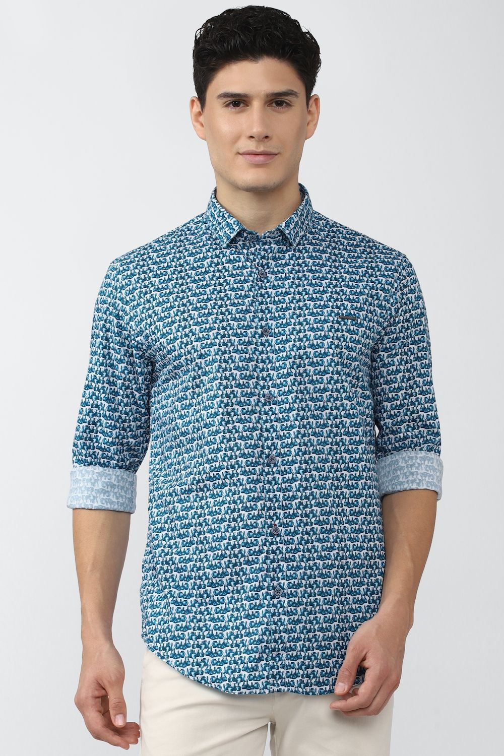 Men Blue Slim Fit Print Full Sleeves Casual Shirt