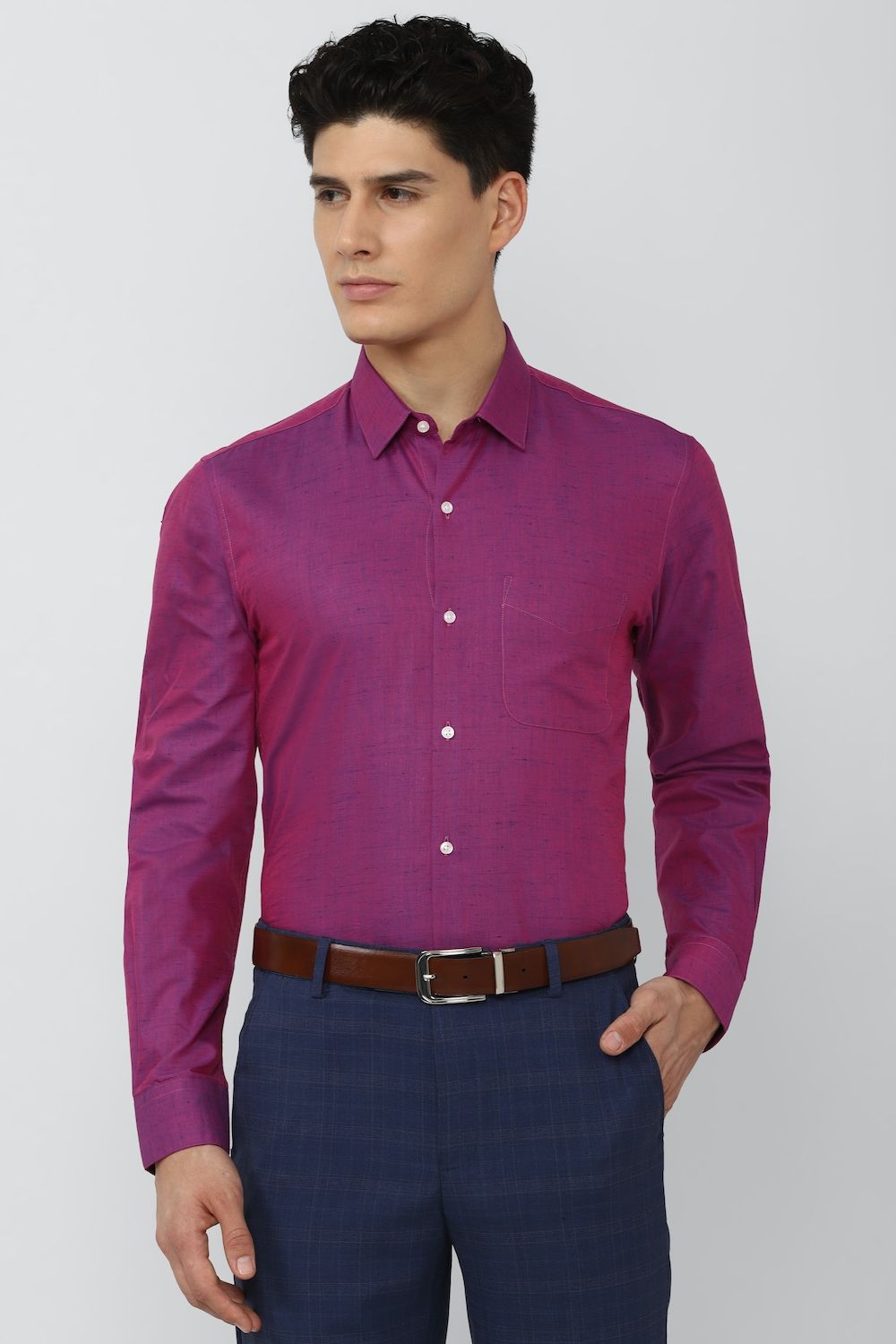 Men Purple Slim Fit Formal Full Sleeves Formal Shirt