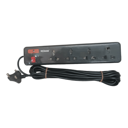 Protect Your Electronics: Regard Spike Guard (5m ,4 Socket , Black) - Quality Copper, Sturdy Build, Made in India