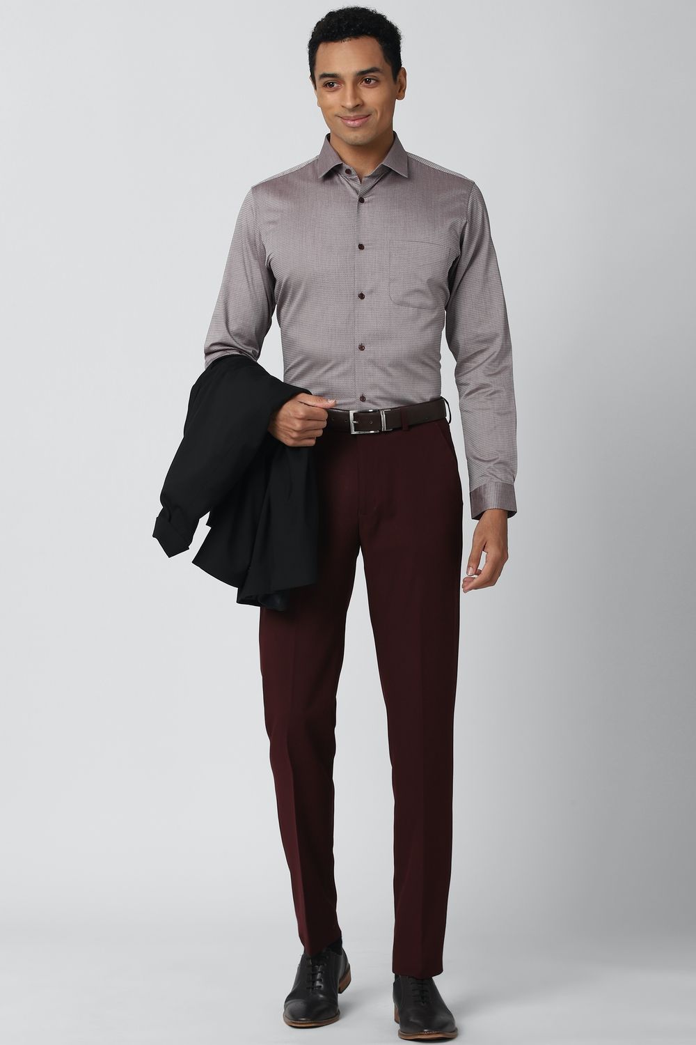 Men Grey Slim Fit Formal Full Sleeves Formal Shirt