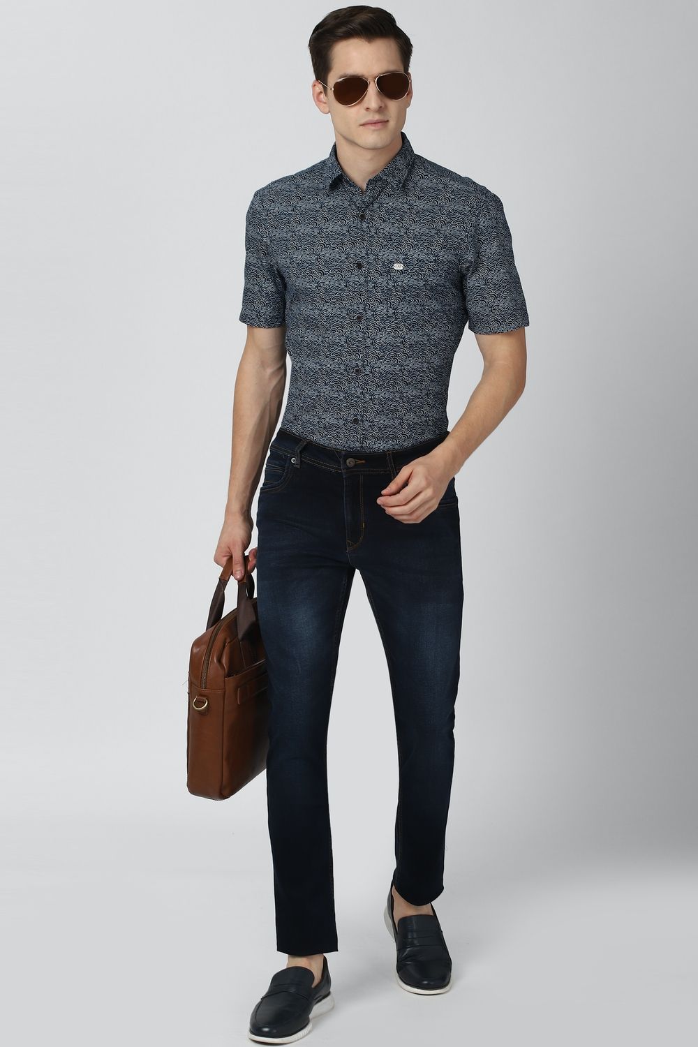 Men Grey Super Slim Fit Print Half Sleeves Casual Shirt