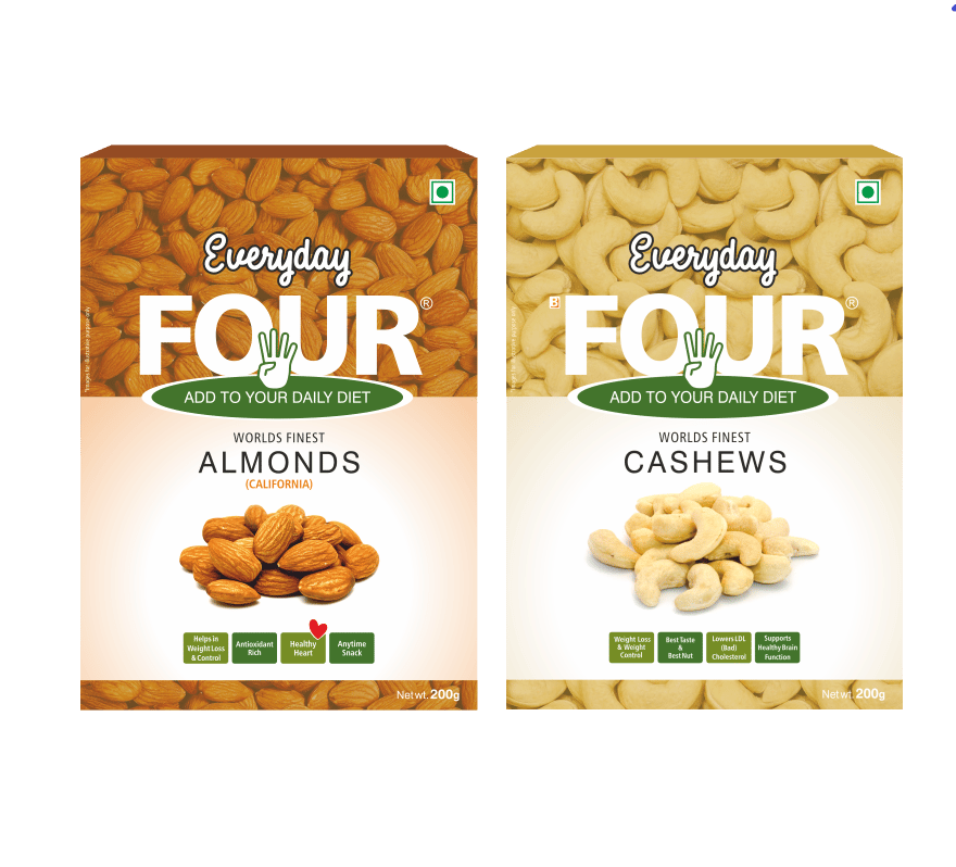 Everyday Four Californian Almonds Badam 200g + Goan Cashews kaju 200g | Dry Fruits Combo Pack |