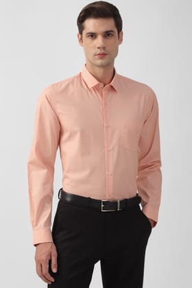 Men Peach Slim Fit Formal Full Sleeves Formal Shirt