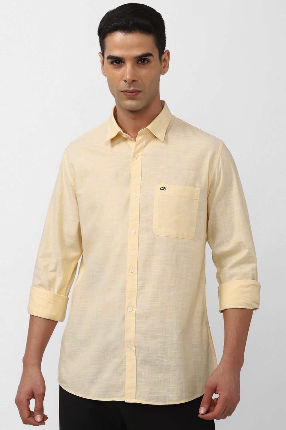 Men Yellow Slim Fit Solid Full Sleeves Casual Shirt