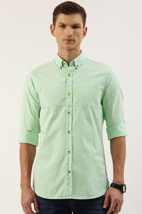 Men Green Slim Fit Solid Full Sleeves Casual Shirt