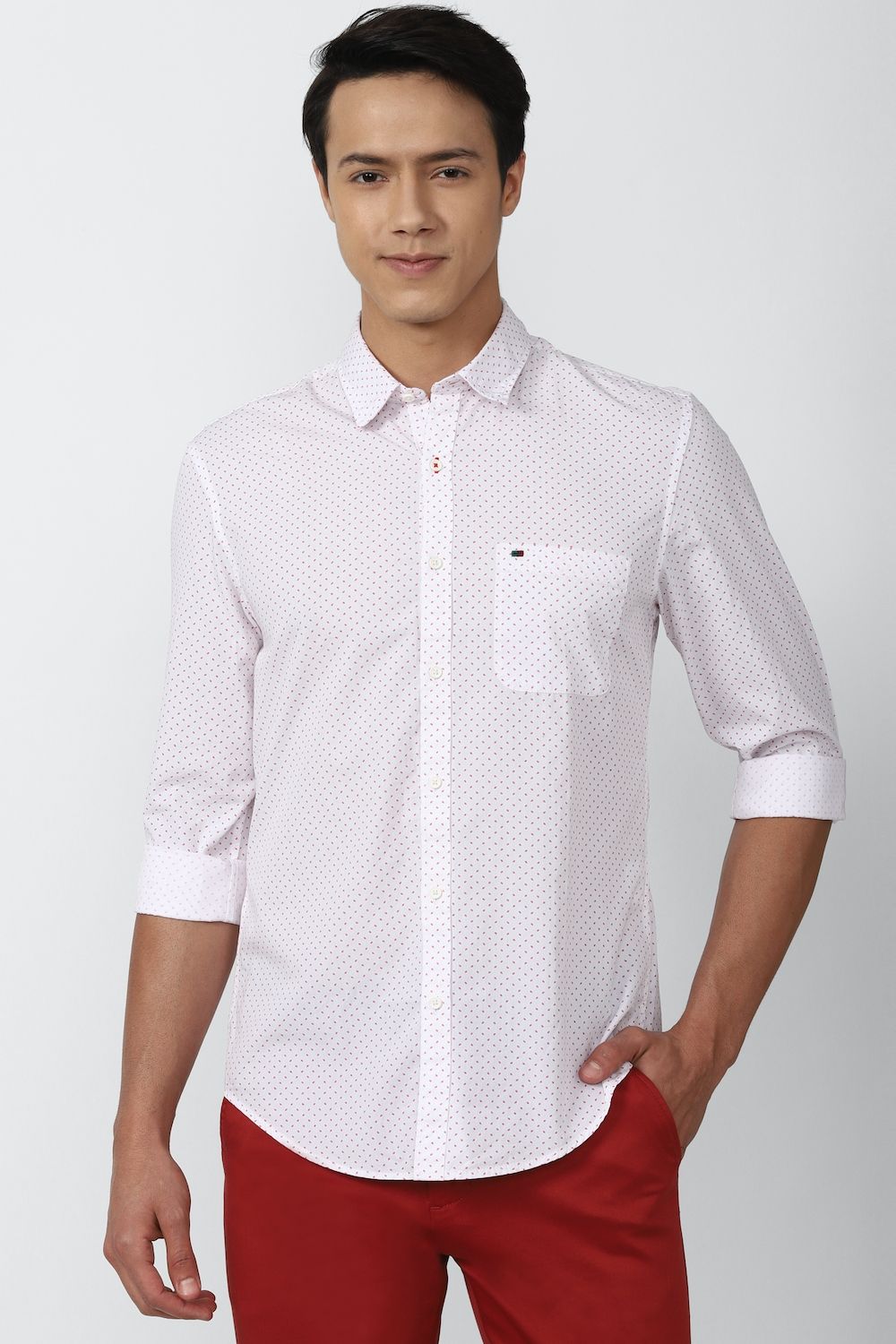 Men White Super Slim Fit Print Full Sleeves Casual Shirt