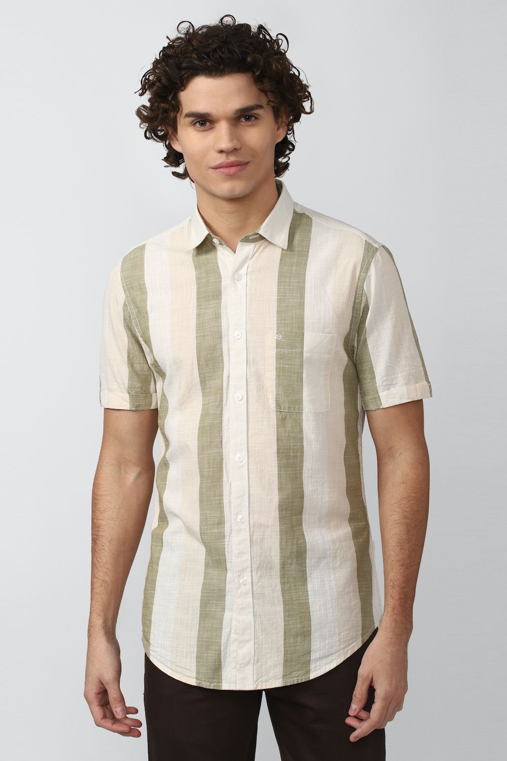 Men Multi Super Slim Fit Stripe Half Sleeves Casual Shirt
