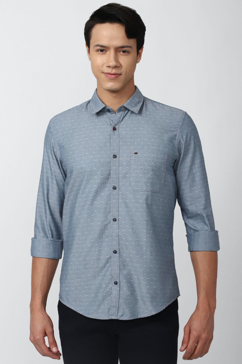 Men Blue Slim Fit Print Full Sleeves Casual Shirt
