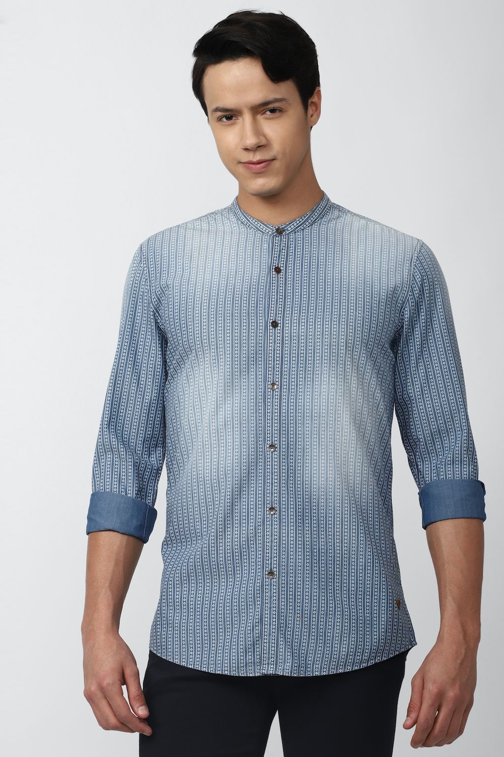 Men Blue Super Slim Fit Print Full Sleeves Casual Shirt