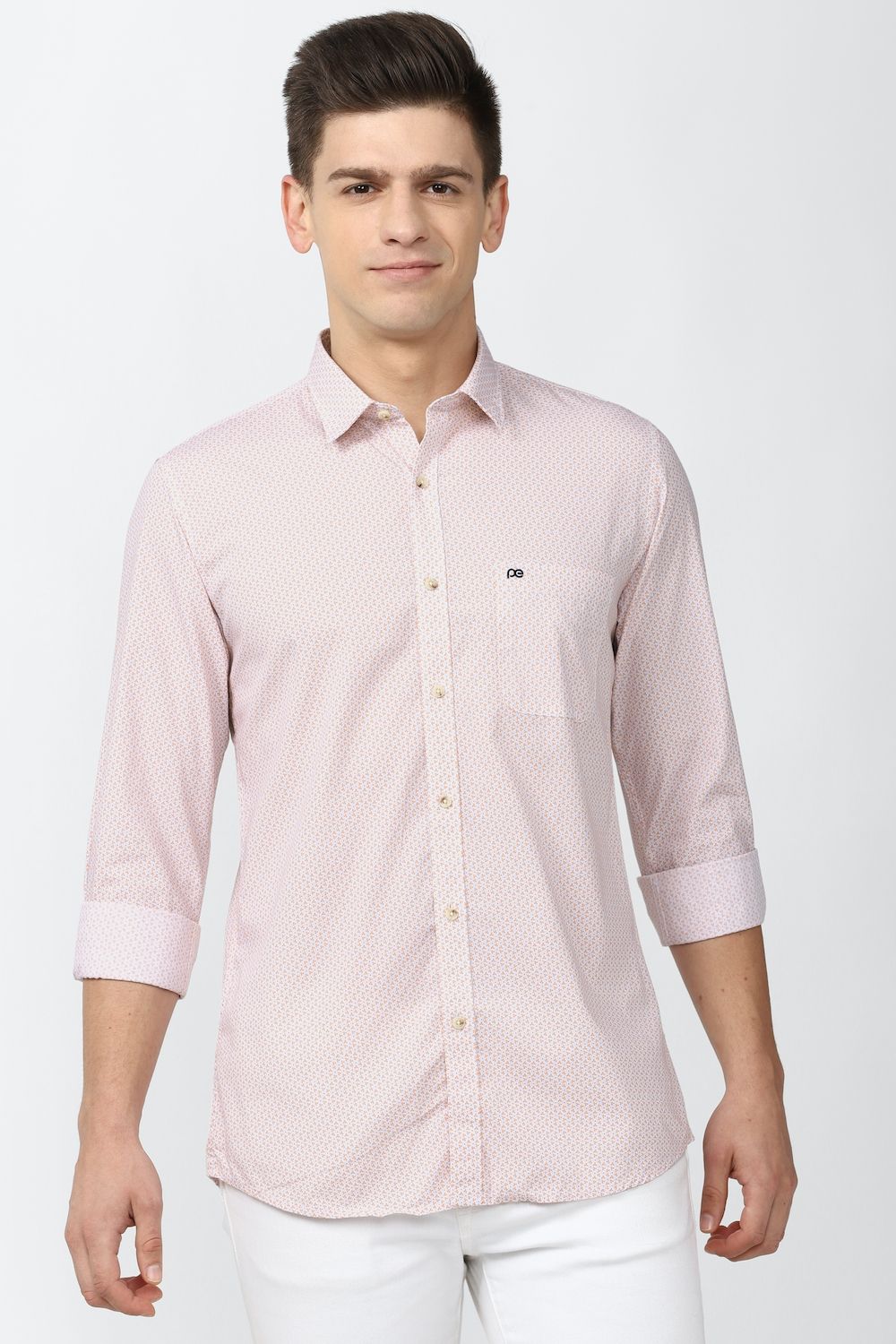 Men Pink Slim Fit Print Full Sleeves Casual Shirt
