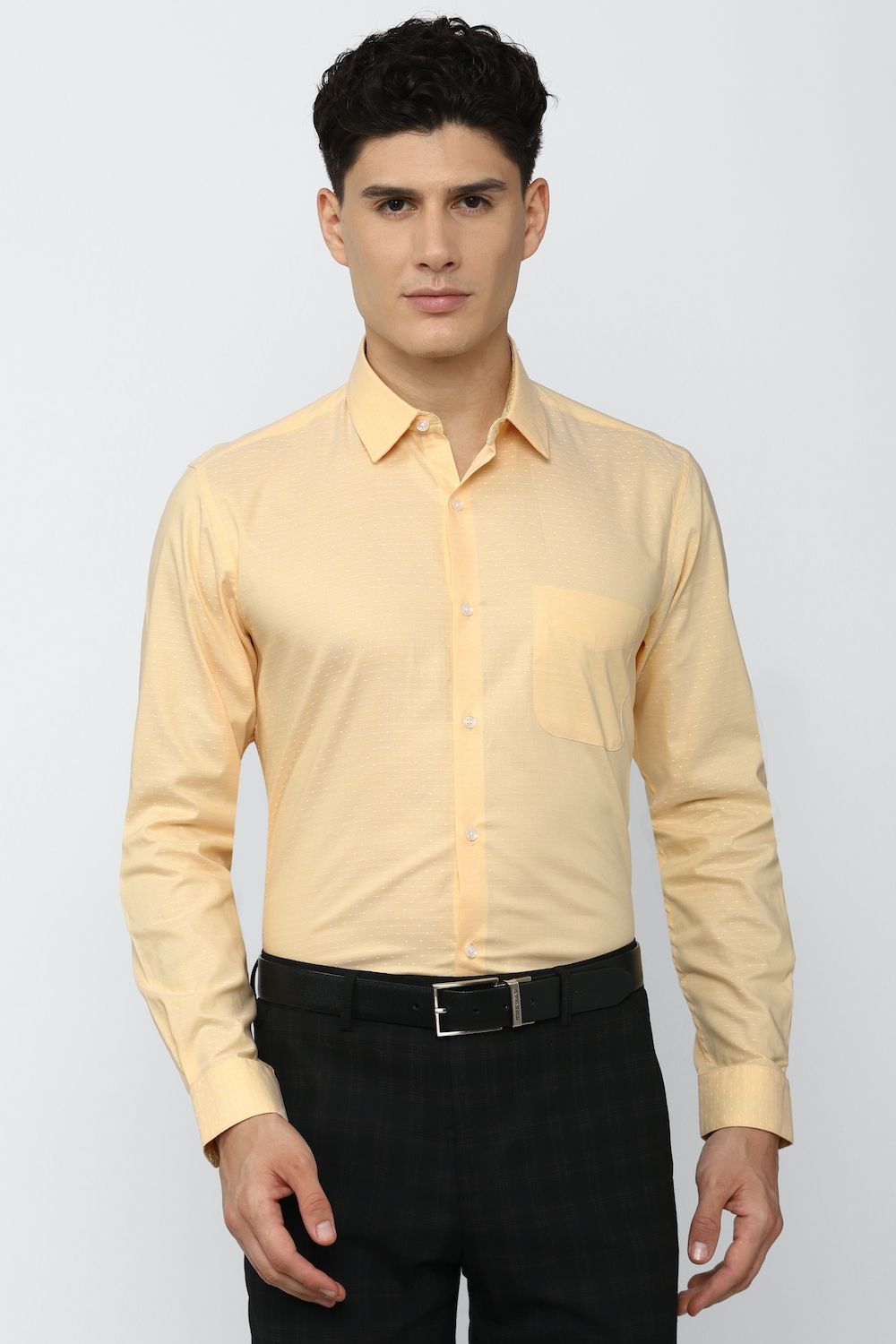 Men Orange Regular Fit Formal Full Sleeves Formal Shirt