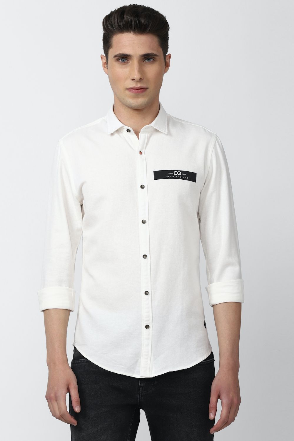 Men White Super Slim Fit Graphic Print Full Sleeves Casual Shirt