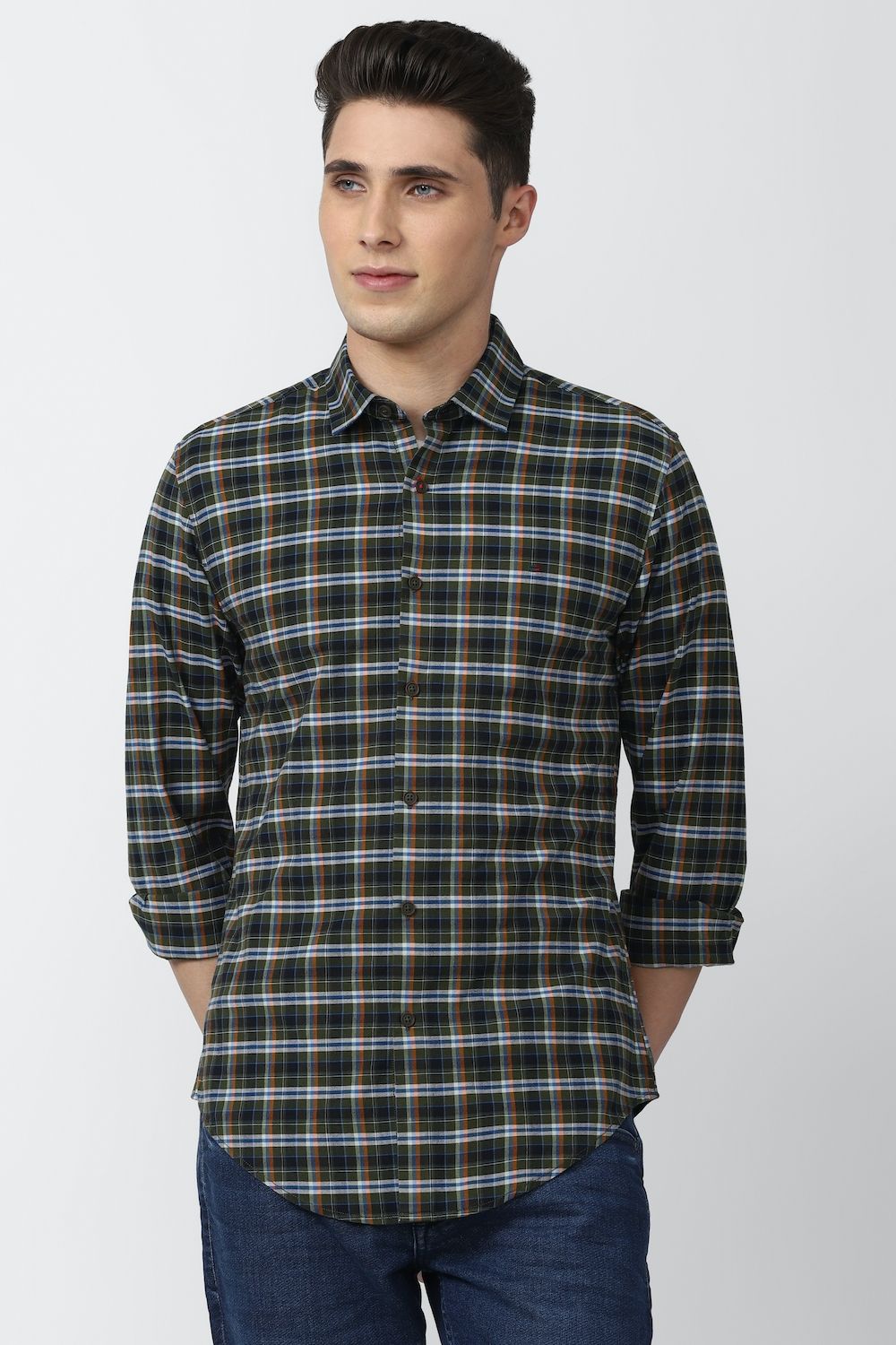 Men Black Super Slim Fit Check Full Sleeves Casual Shirt