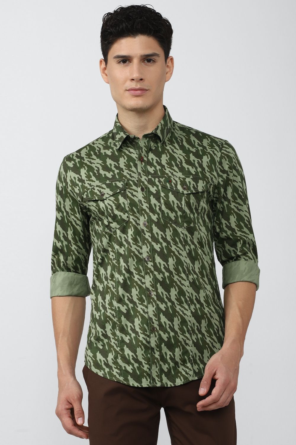 Men Green Super Slim Fit Print Full Sleeves Casual Shirt