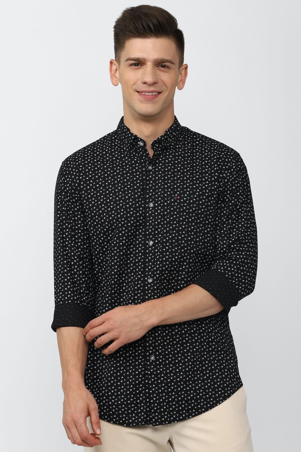 Men Black Super Slim Fit Print Full Sleeves Casual Shirt