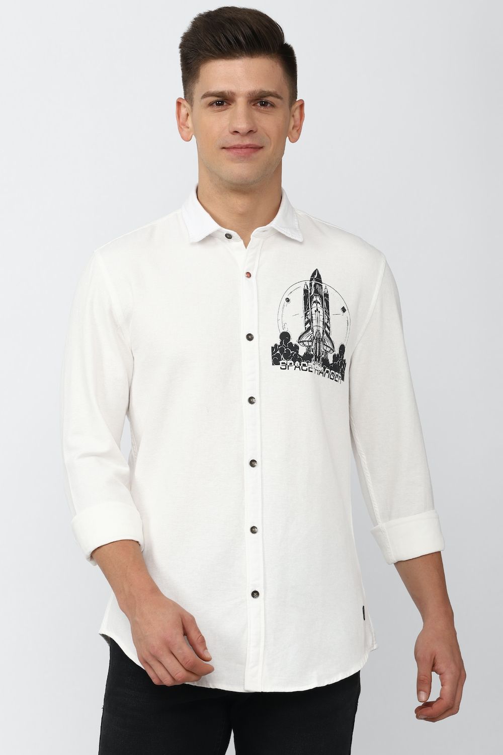 Men White Super Slim Fit Graphic Print Full Sleeves Casual Shirt