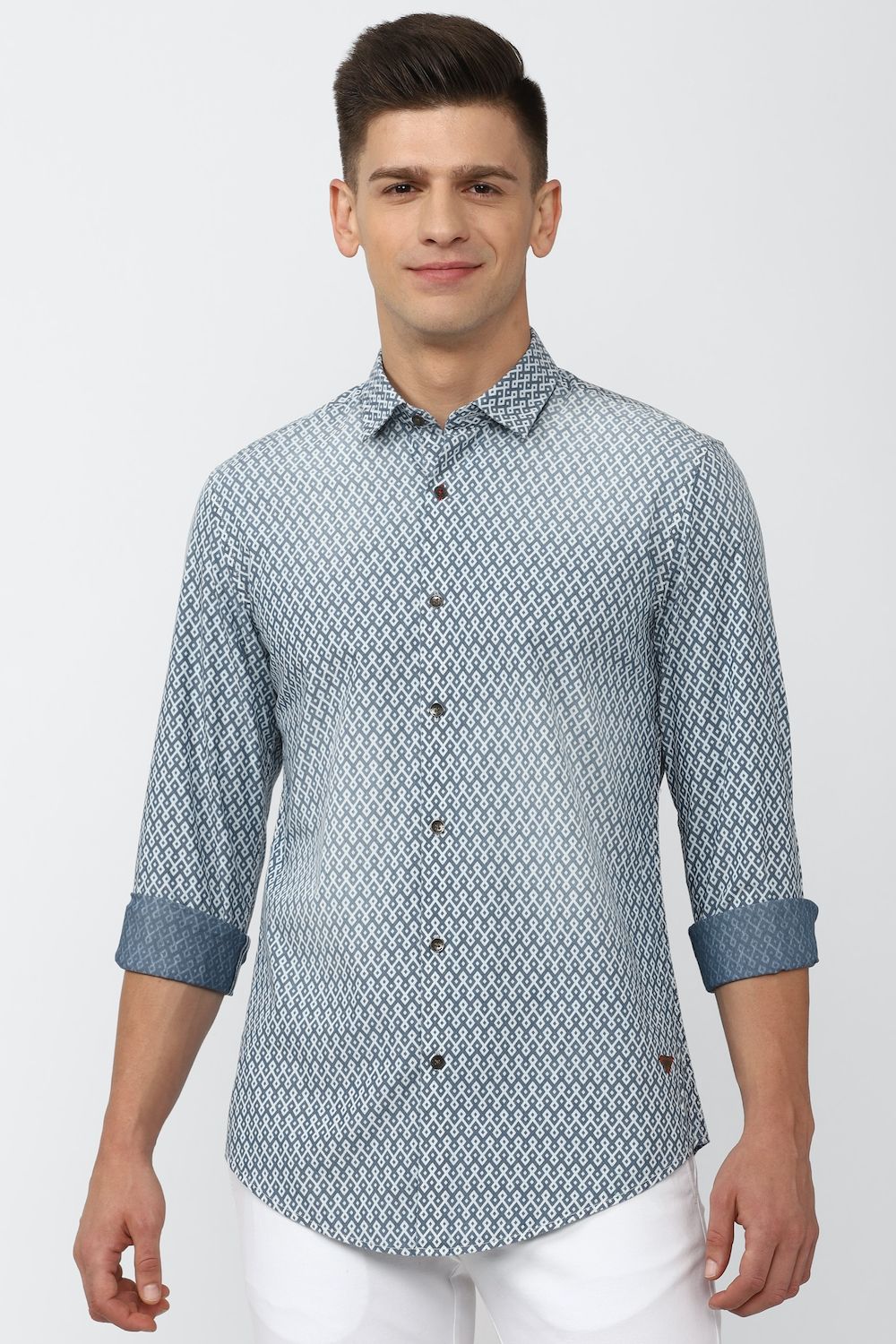 Men Blue Super Slim Fit Print Full Sleeves Casual Shirt