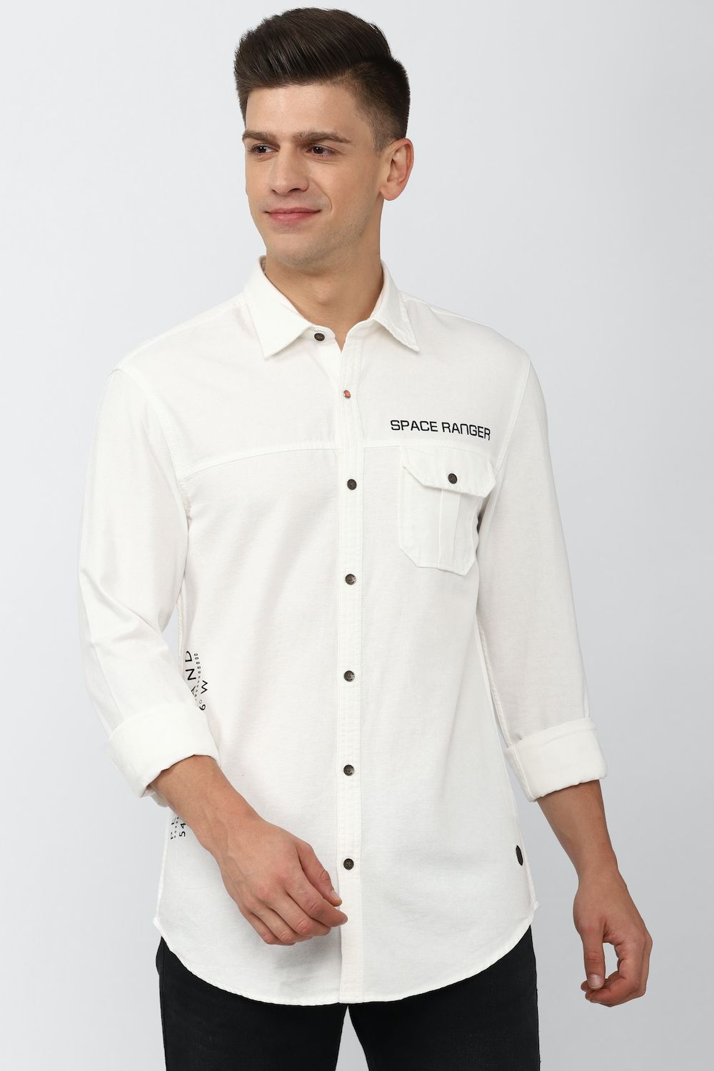 Men White Super Slim Fit Graphic Print Full Sleeves Casual Shirt