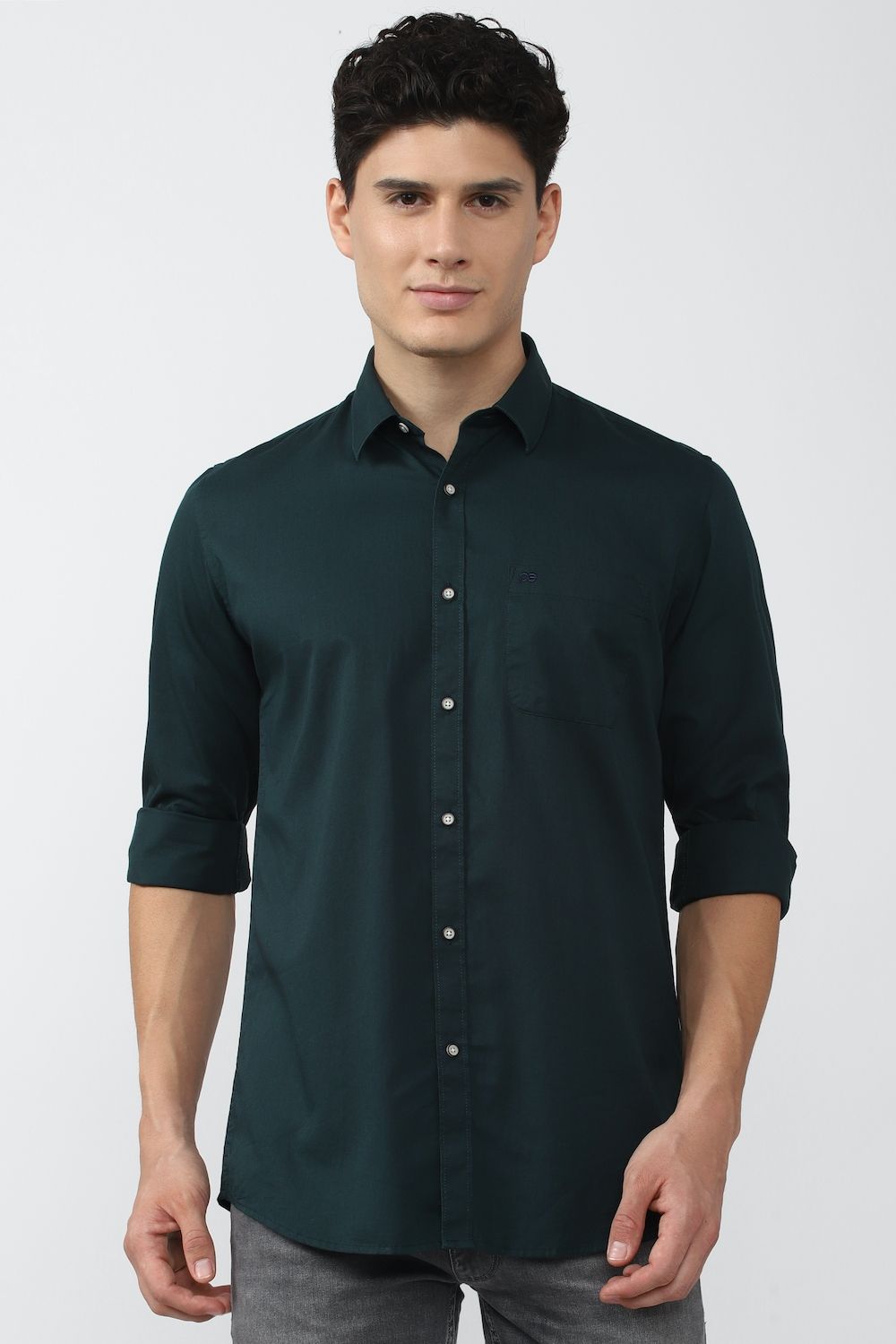 Men Green Slim Fit Solid Full Sleeves Casual Shirt