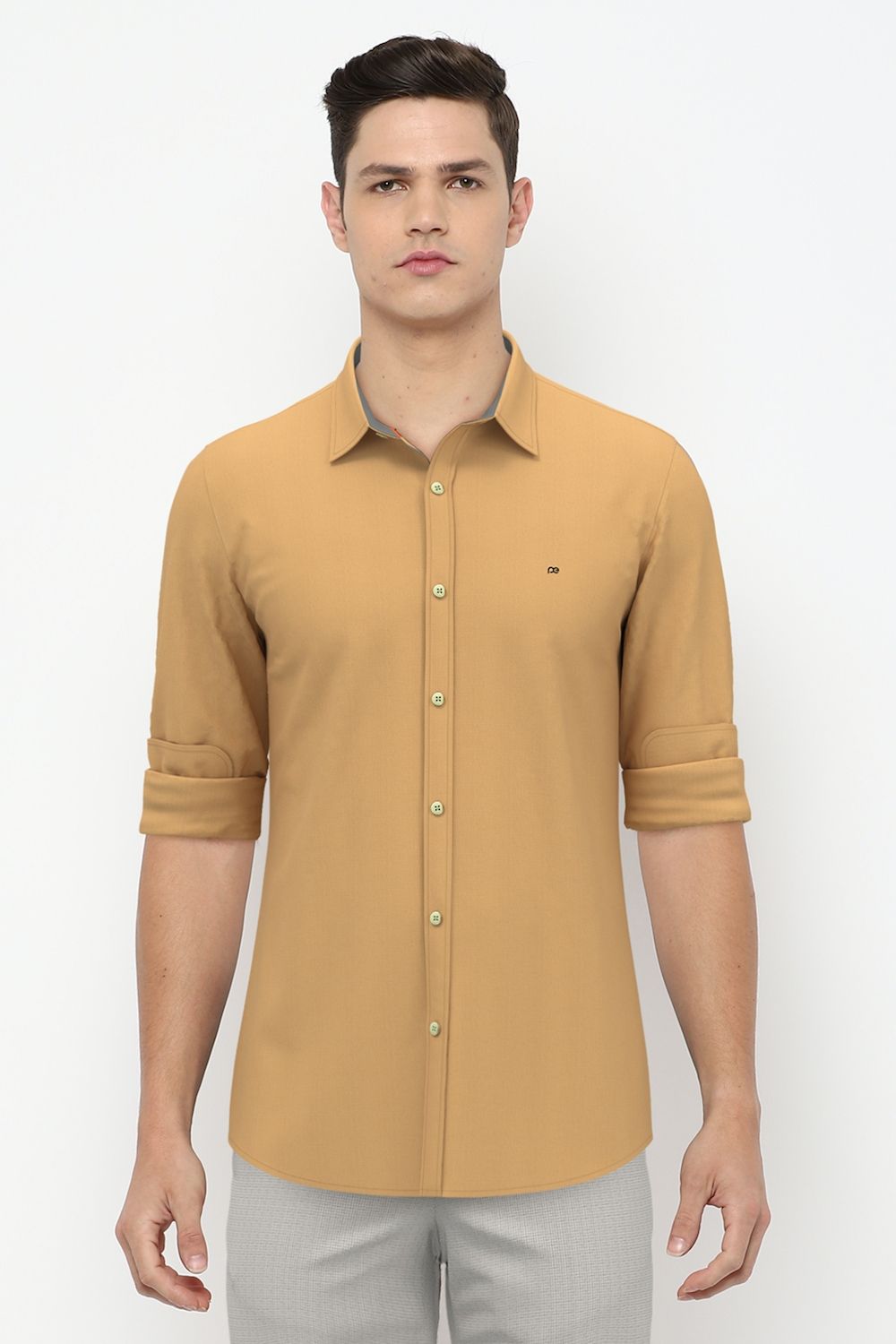 Men Yellow Slim Fit Solid Full Sleeves Casual Shirt