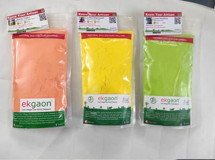 Natural Holi Colours - Yellow, Green, Orange(Pack Of Three) each pack 100gms