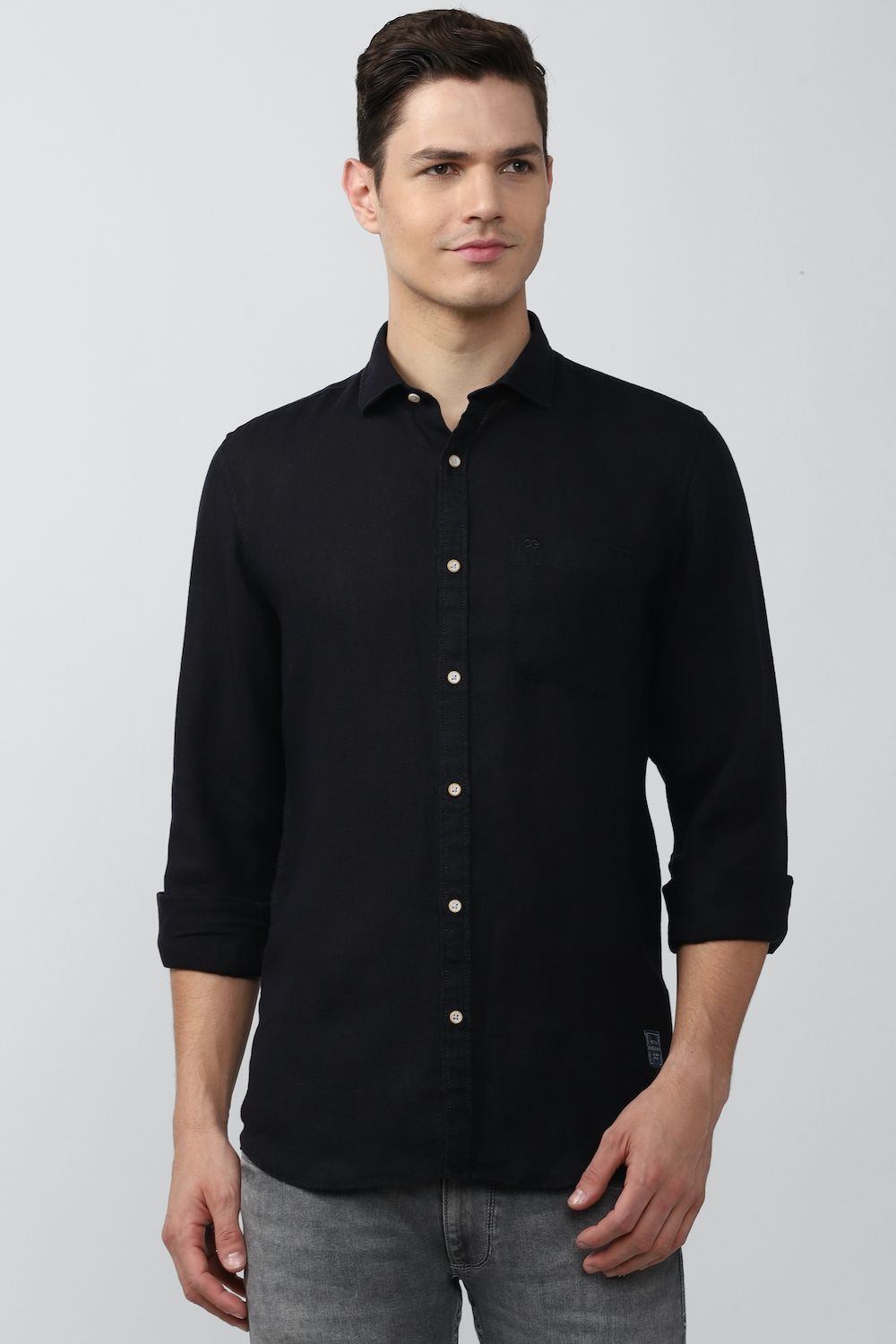 Men Black Slim Fit Solid Full Sleeves Casual Shirt