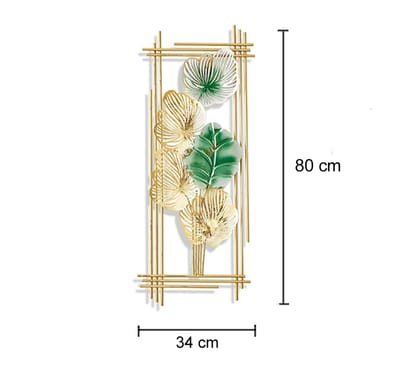 Metal Wall Decor Sculpture Leaf Framed (Set Of -2) Wall Art Gold & Green Rectangle Shape For Decoration