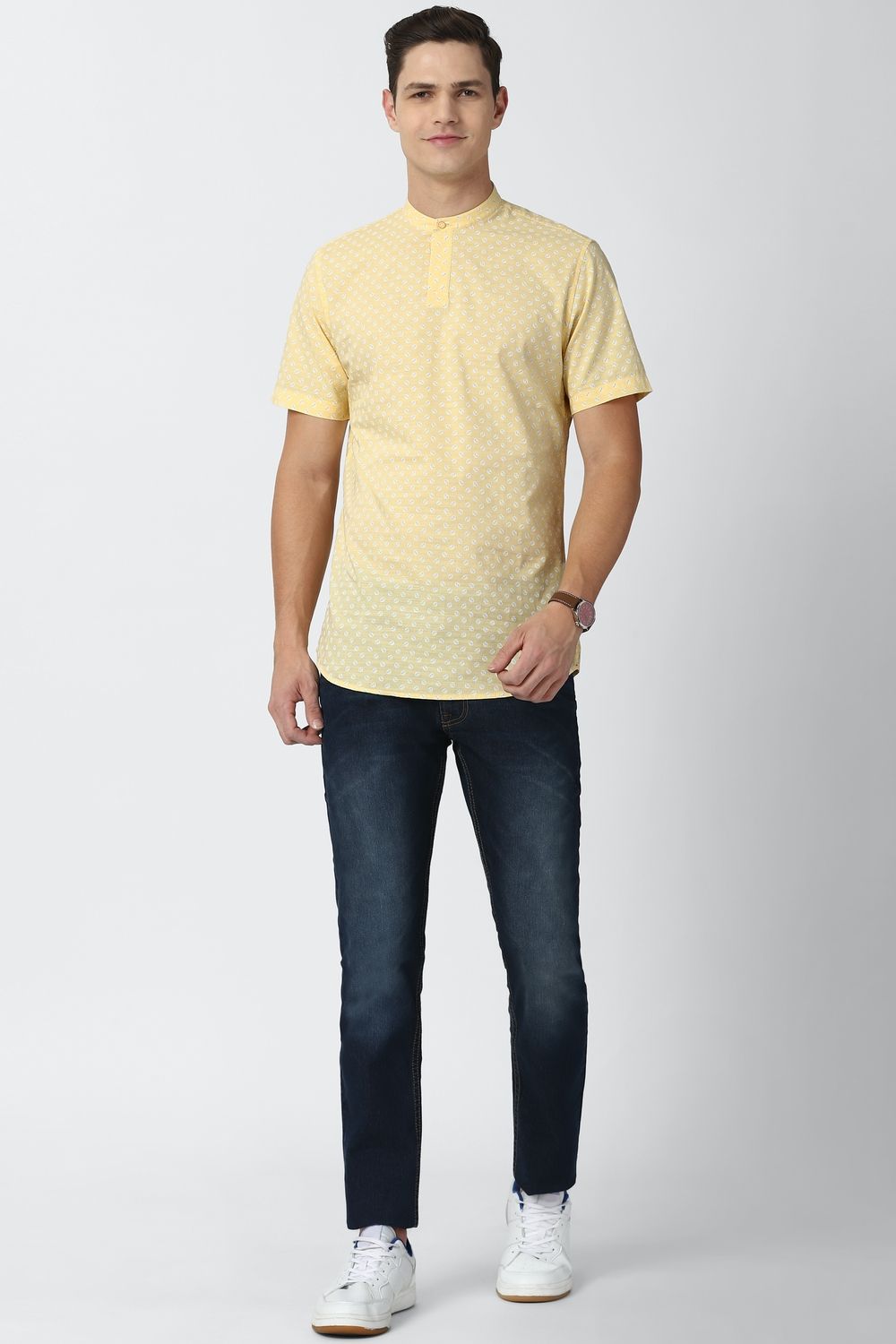 Men Yellow Slim Fit Print Half Sleeves Casual Shirt