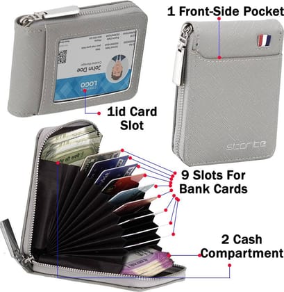 Men & Women Casual, Formal, Travel, Trendy Grey Artificial Leather Card Holder  (9 Card Slots)
