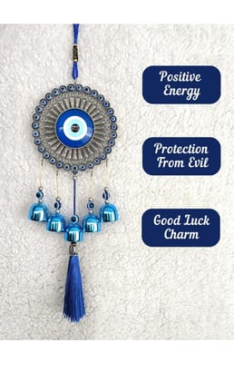 5 Bells Wind Chimes for Home Positive Energy, Evil Eye Hanging for Home, Evil Eye Home Decor Items, Hanging Decorative Items for Home