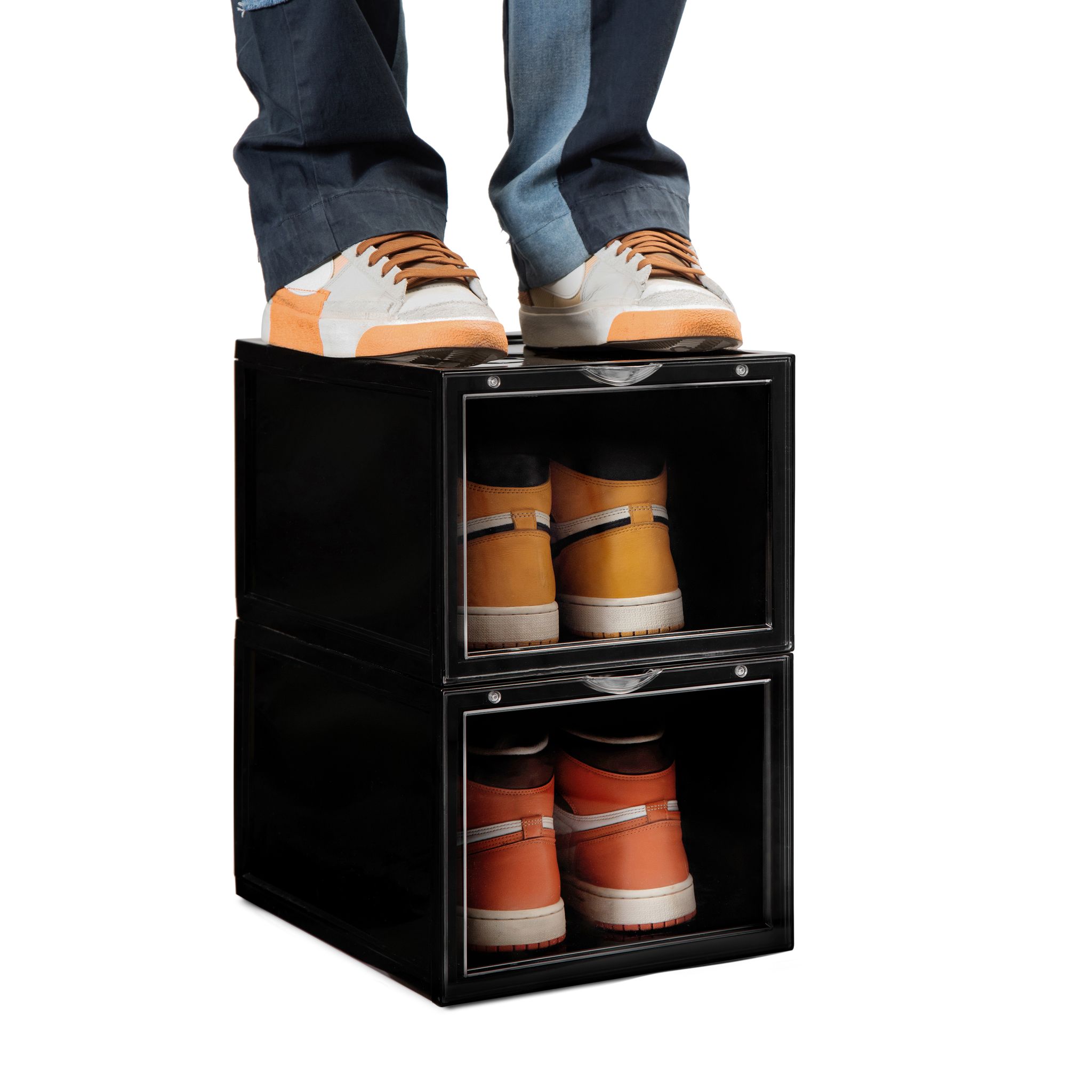 SNEAKARE Shoe Storage Organizer, Set of 2 Heavy-Duty Sneaker Box, Stackable Storage Box with Magnetic Closure