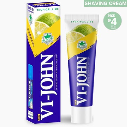 VI-JOHN Tropical Lime Shaving Cream With Essential Tea Tree Oil & Bacti  Guard Formula For Smooth Shaving - 125 G (Pack Of 4)