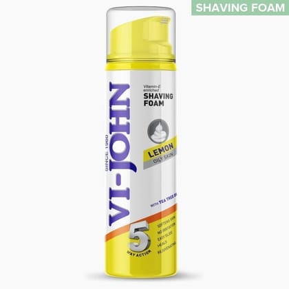 VI- JOHN Shaving Foam For Men, Lemon Shaving Foam With Goodness of Nature, Tea Tree Oil, Vitamin E Enriched and Anti- Bacterial Formula (200gm- Pack of 1)