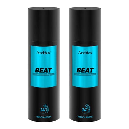 Archies BEAT Deodorant For Men 200 ML | Day & Office Wear 24Hrs. Long Lasting Deo with Notes of Cashmere Wood & Amber | Luxury Fragrance with 10% Perfume Oil Concentrates | French Aroma | 24 Hours Freshness (Pack of 2)
