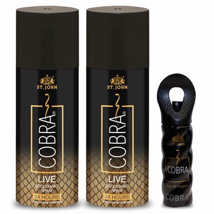 ST-JOHN Cobra Deodorant Live 150ml each & Cobra Perfume (15ml) Deodorant Spray - For Men & Women (315 ml, Pack of 3)