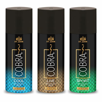 ST-JOHN cobra limited edition deo Cool,Live,Sport for men 450 ml (PACK OF 3) Deodorant Spray - For Men Deodorant Spray - For Men (450 ml, Pack of 3)