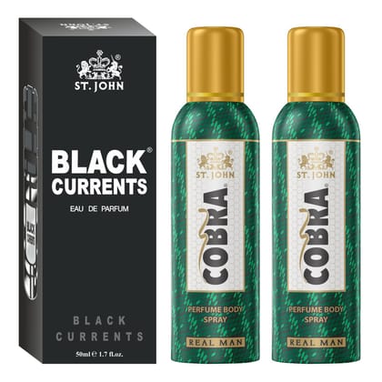ST-JOHN Cobra Deodrant No Gas Real Man Pack of 2 100ml each & Black Current 50ml Combo Perfume Body Spray  -  For Men & Women (250 ml, Pack of 2)
